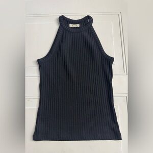 Madewell Women’s High Neck Ribbed Tank Top Sleeveless Blouse Black Size S